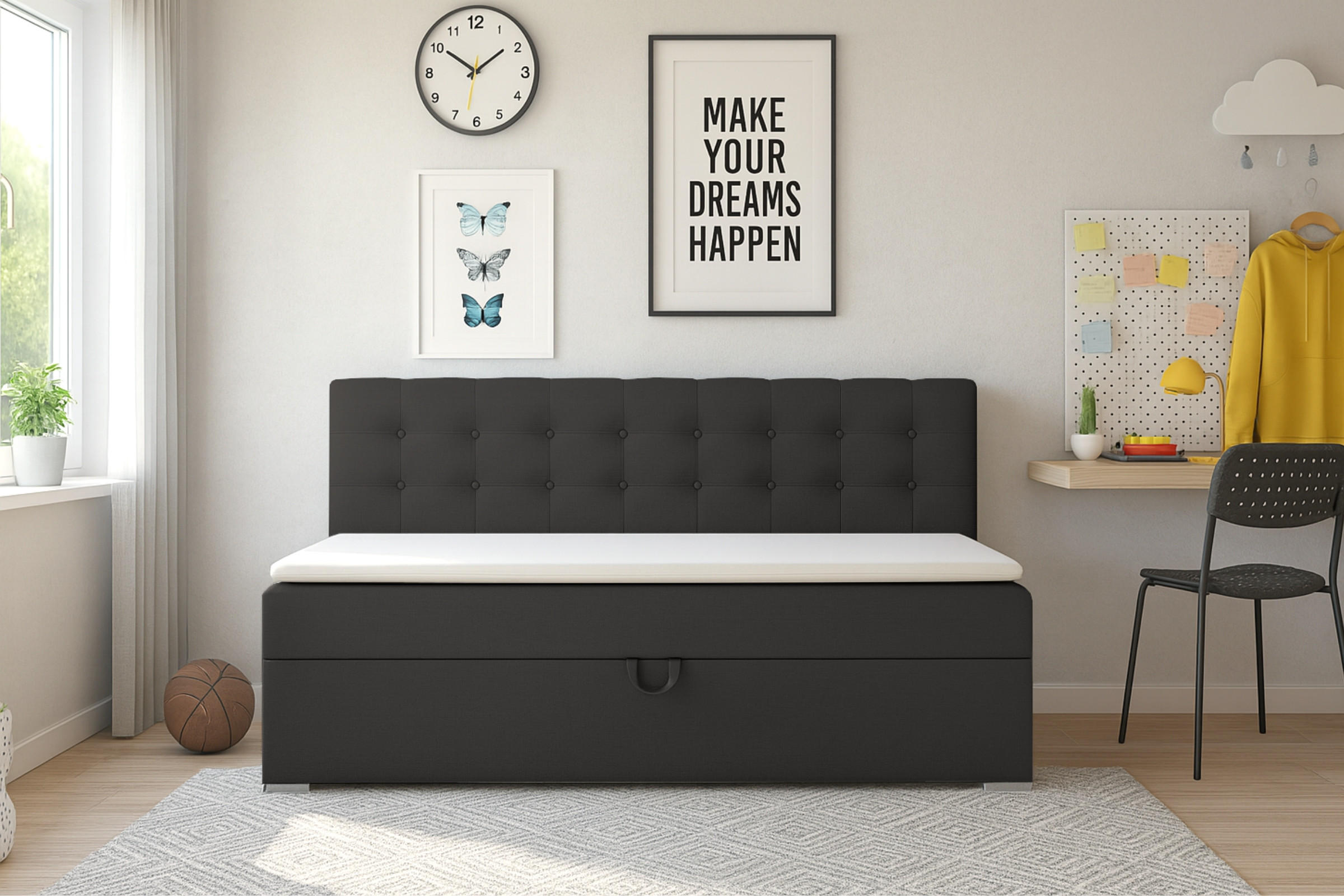 BOXBETT PATI 100/200 Dunkelgrau mit Bonell-Federkernmatratze H3 - Dunkelgrau, Holz/Holzwerkstoff (100/200cm) - Deine Möbel 24