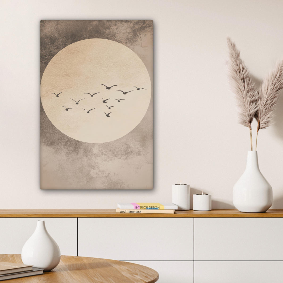 LEINWANDBILD Vogel - Beige - Japanisch Wanddeko 40x60 cm - Taupe, Textil (40/60cm) - MuchoWow