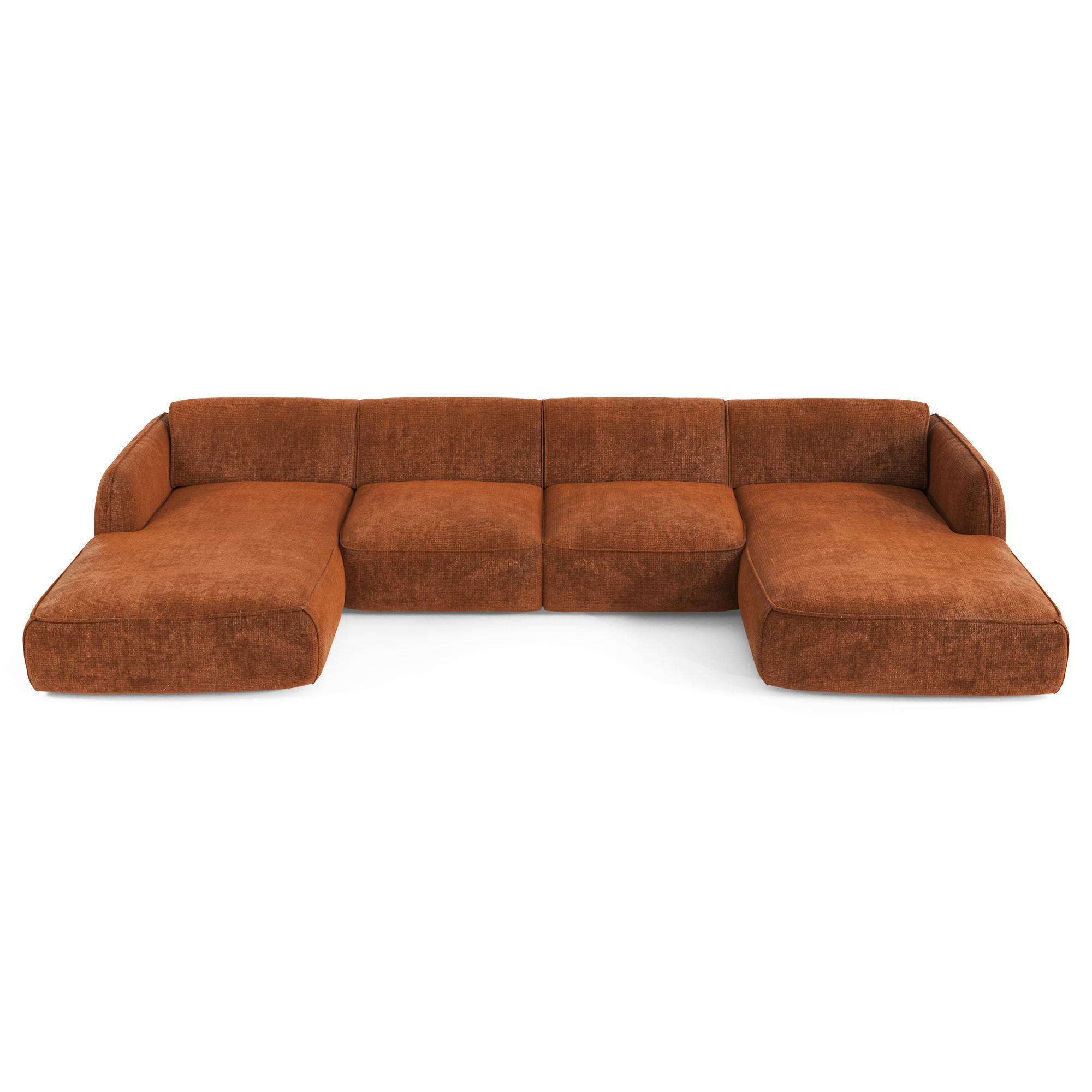 WOHNLANDSCHAFT Rastervelours Terracotta 346cm - Dunkelorange/Terra cotta, Textil (346/76/166cm) - Sia Home