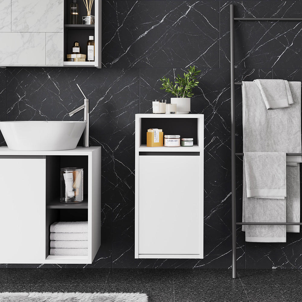 Thumbnail - Vicco Badschrank, Weiß, Grau, Holzwerkstoff, 1 Fächer, Rechteckig, 38x80x33 cm, Badezimmer, Badezimmerschränke, Midischr...