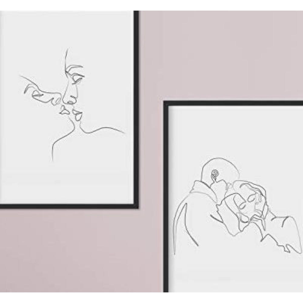 POSTER Set Mit 2 Single-Line Kuss & Umarmung A3 Rahmenlos - Klar, Papier (29.7/5/42cm) - Nacnic