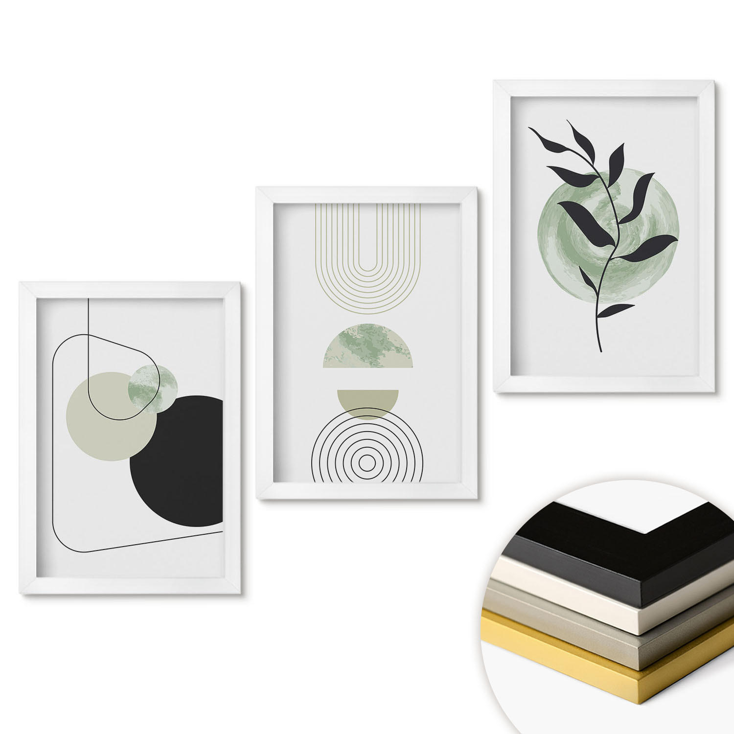 WANDBILDER 3er-Set - 20x30 cm Weißer Rahmen - Abstrakte Pflanzenformen - Weiß, Kunststoff (20/30cm) - ArtPrintCave