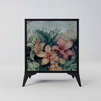 SIDEBOARD HEAVENLY BLOOM, Schwarz, 57,5x42x70,5 cm, Schwarze Metall-Sternfüße - Multicolor/Schwarz, Holzwerkstoff/Metall (57.5/70.5/42cm) - SpaceRebels