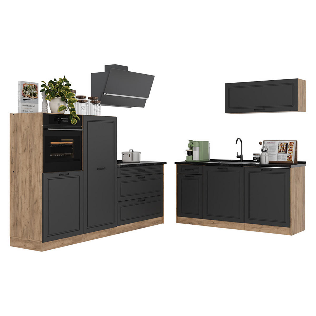KUCHYNKA R-Line, Antracitový vidiecky dom/Dub Goldkraft, 220 cm Goldkraft tammi työtaso - farba duba/antracitová, kompozitné drevo (220/143/60cm) - Vicco