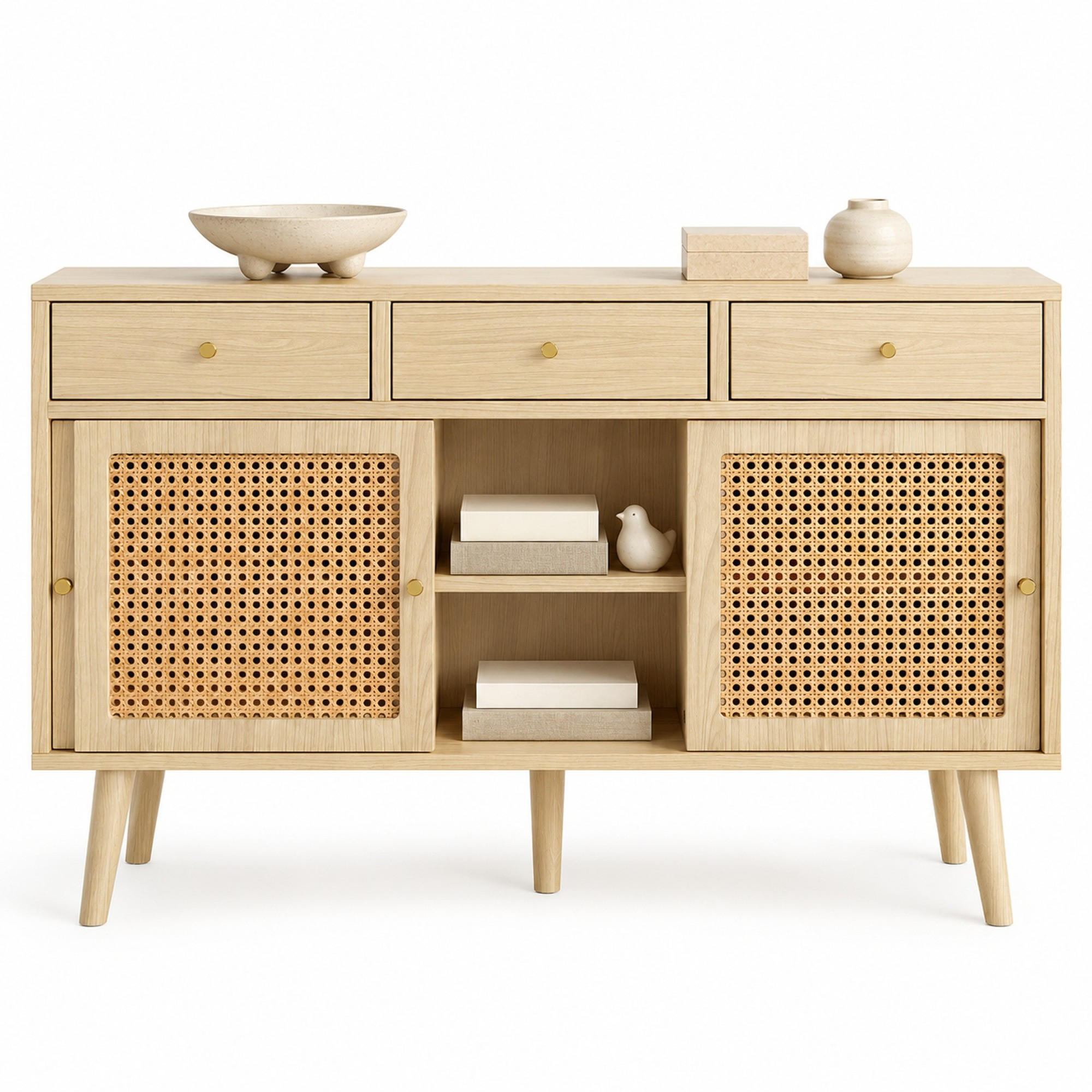 SIDEBOARD mit 3 Schubladen und 3 Türen 120 x 40 x 78 cm Eiche - Hellbraun, Holzwerkstoff (120/78/40cm) - Meubliv