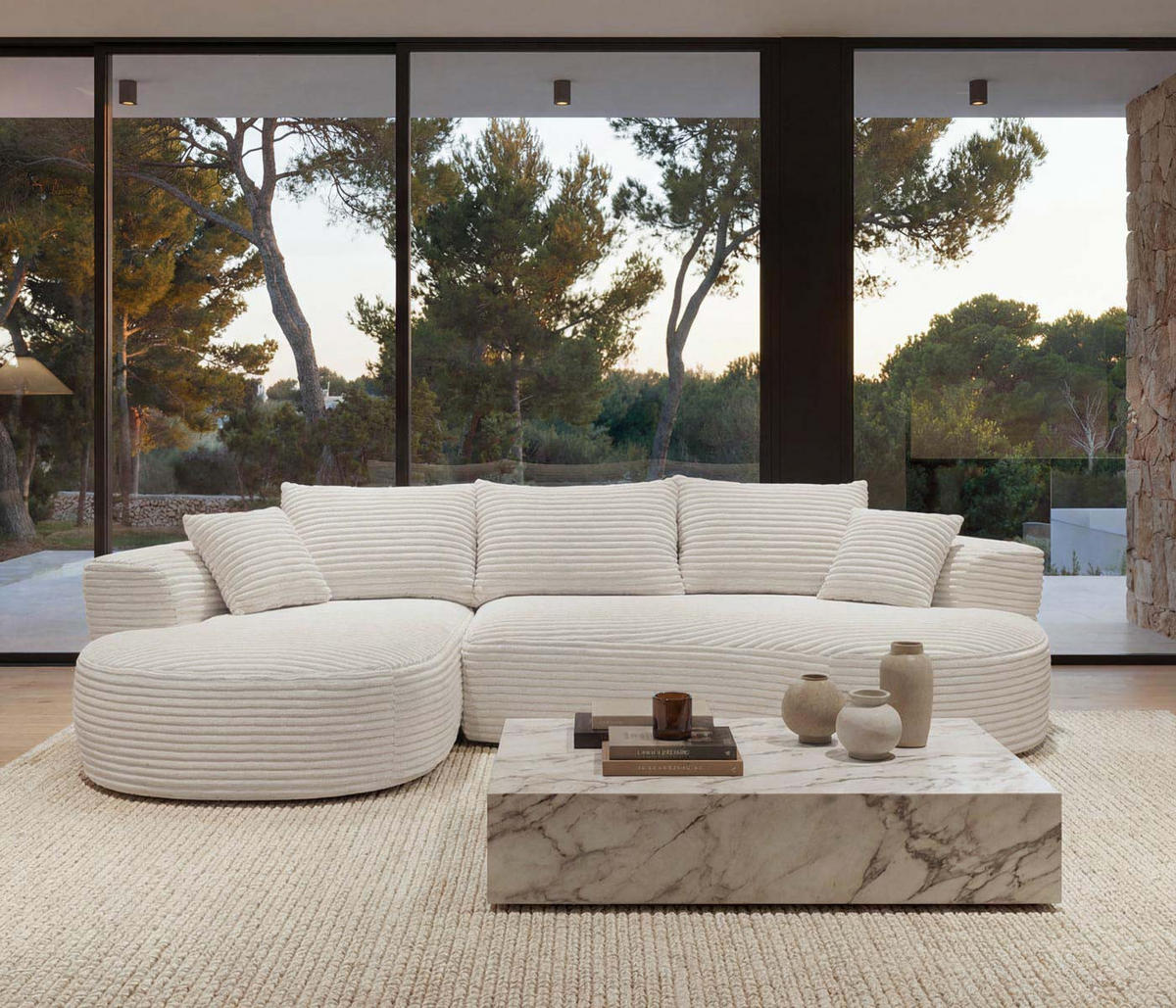 SOFA-GARNITUR Weiß - Weiß, Textil (296/61/159cm) - MCW