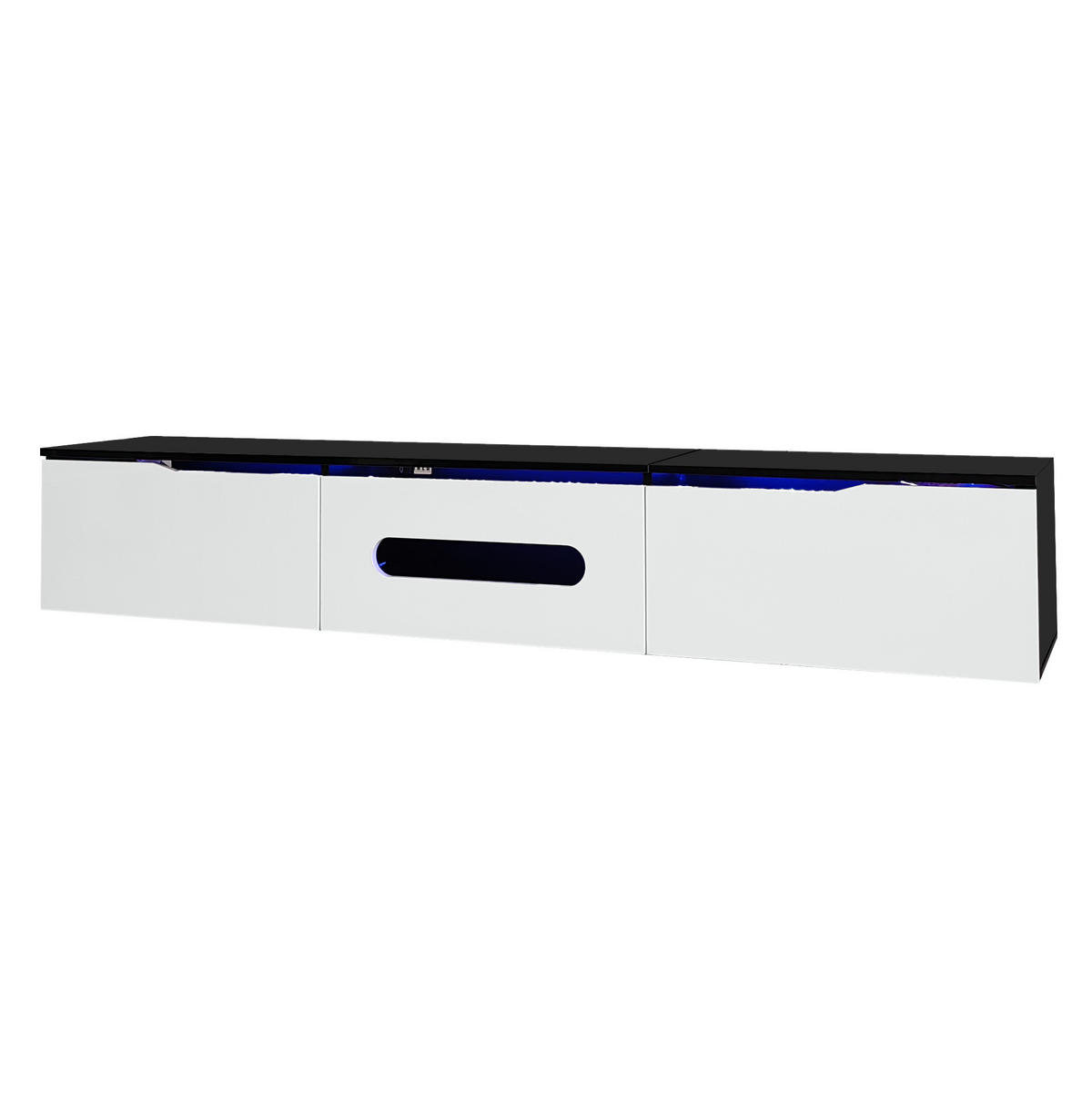 TV ormarić 180/35/30 cm crno-bijeli od MDF-a i iverice s LED rasvjetom i zidnom montažom - crna, drvni materijal (180/30/35cm) - OKWISH