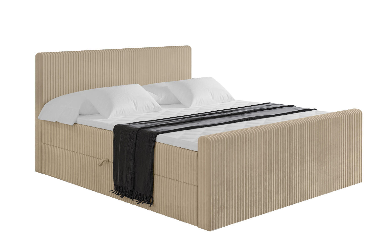 BOXBETT mit Matratze H3 und Lattenrost - TOLO-Z - 180x200 Cord - Beige - Beige, Holzwerkstoff (180/200cm) - ALTDECOR