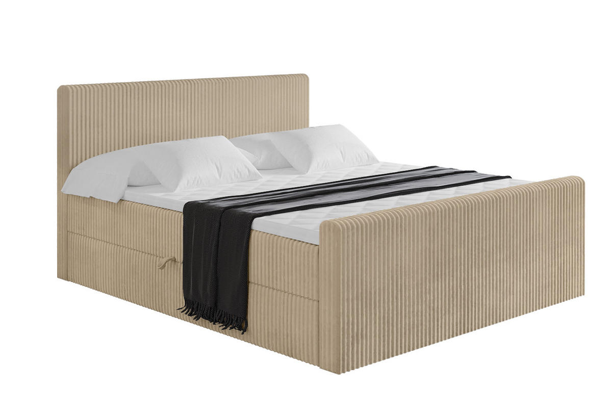 BOXBETT mit Matratze H3 und Lattenrost - TOLO-Z - 180x200 Cord - Beige - Beige, Holzwerkstoff (180/200cm) - ALTDECOR