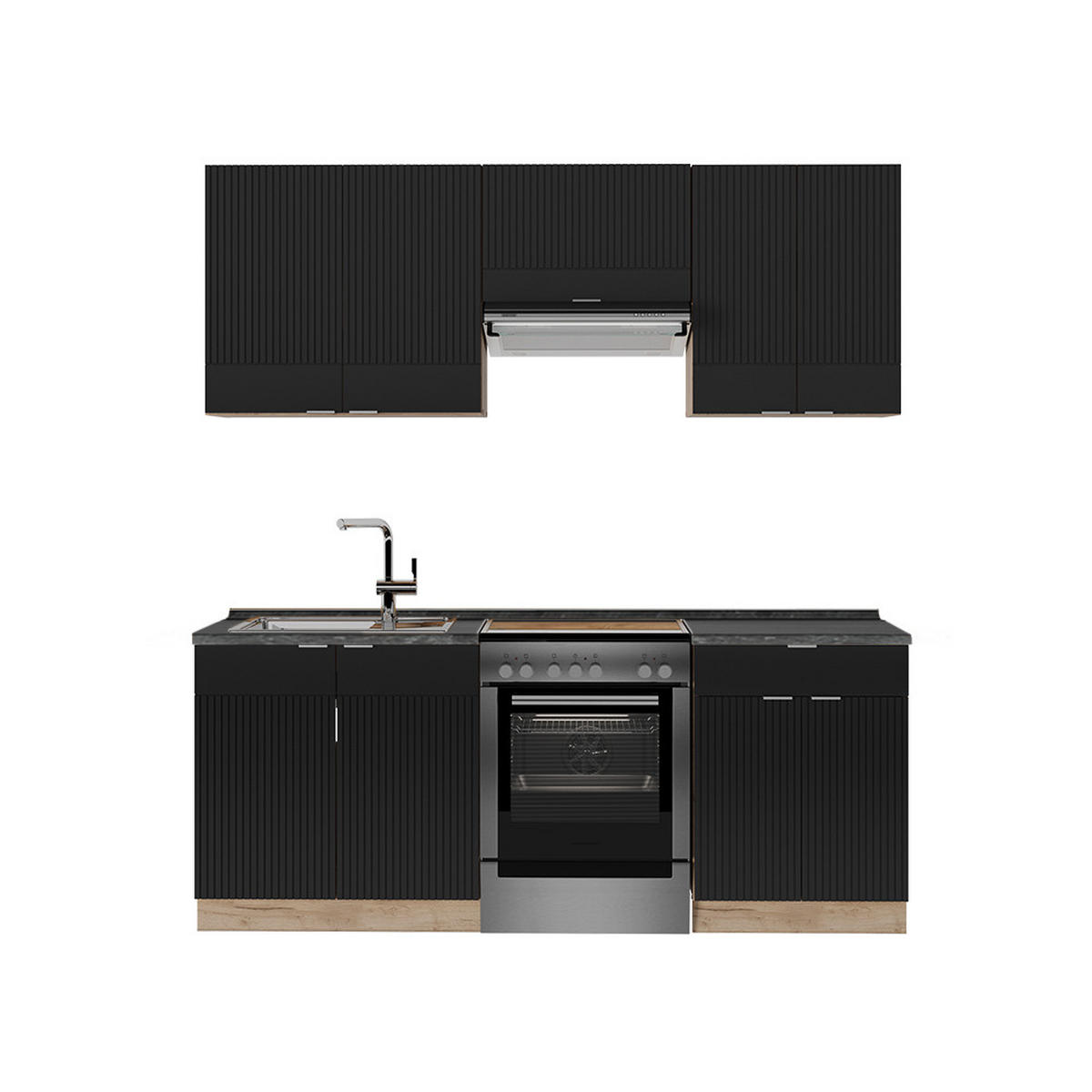 KÜCHENSCHRÄNKE Fame-Line, Schwarz gestreift/Goldkraft Eiche, 200 cm, AP Anthrazit - Honigeiche/Schwarz, Holzwerkstoff (200/81.6/60cm) - Vicco