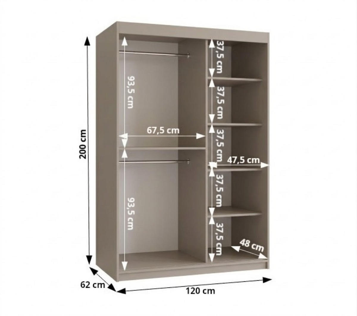 SCHIEBETÜRENSCHRANK mit Spiegel SPOTI 200/120/62 2-türig - Kaschmir/Silberfarben, Holz (120/200/62cm) - MÖBEL KRYSPOL