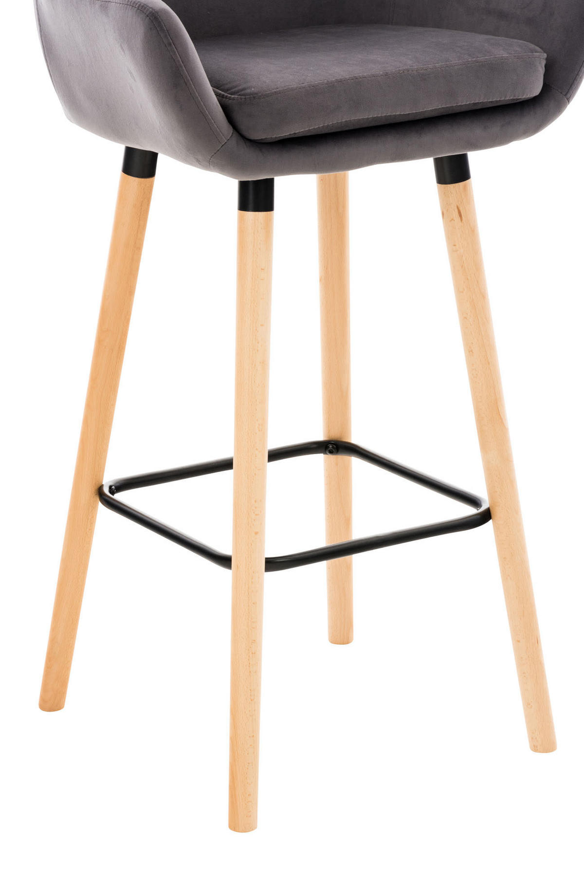 BARHOCKER 2er Set Samt Grau - Eukalyptusholzfarben/Grau, Holz/Textil (51/101/50cm) - CLP