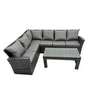 BALKONMÖBEL-SETS mit Ecksofa,Länglicher Couchtisch Polyrattan Dunkelgrau 6-Sitzer - Dunkelgrau/Grau, Glas/Kunststoff - Fimous
