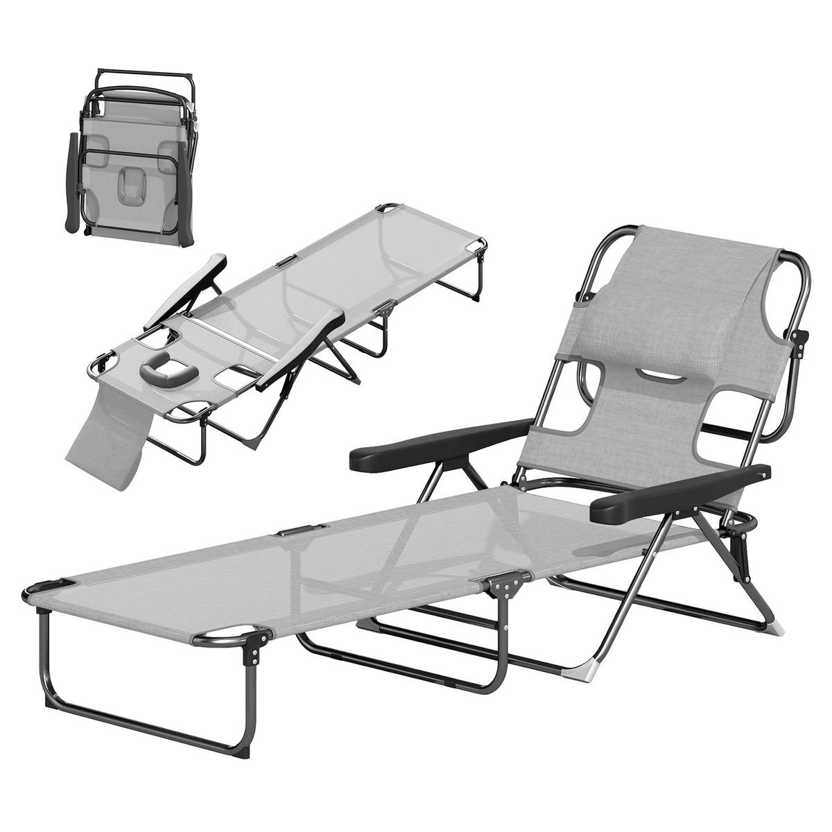 SONNENLIEGE Gartenliegen Relaxliege, klappbar, wetterbeständig, 194 cm x 72 cm x 89 cm, Schwarz + Dunkelgrau - Dunkelgrau, Metall (194/31/72cm)