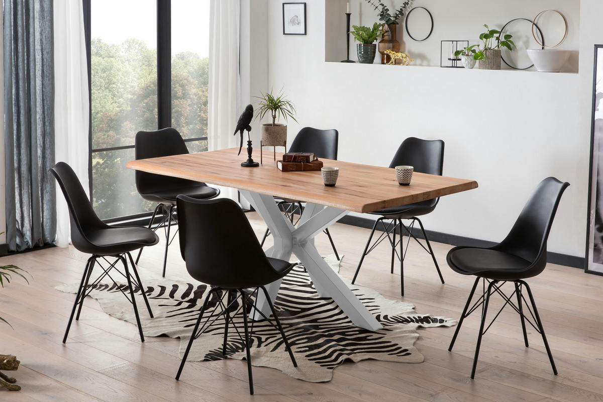 ESSTISCH Baumkante massiv Buche silber Riga 240 cm - Beige/Buchefarben, Holz/Metall (240/100/77cm) - SAM