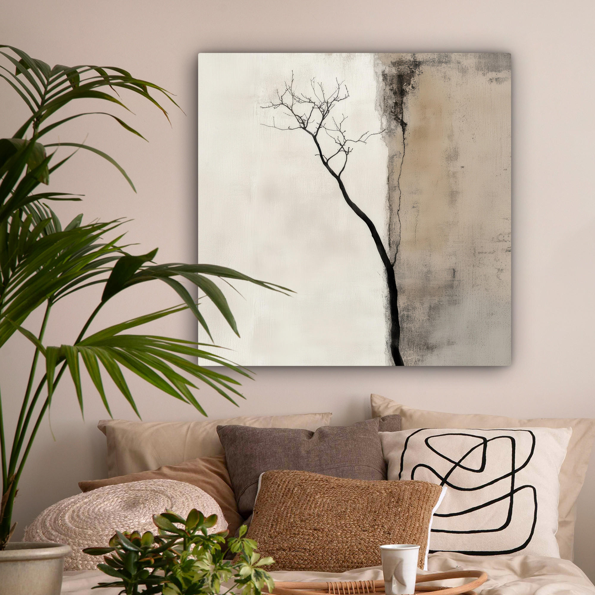 LEINWANDBILD Wabi sabi - Pflanze - Beige 90x90 cm - Taupe, Textil (90/90cm) - MuchoWow