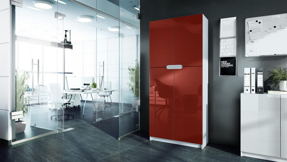 BÜROSCHRANK Logan Fronten in Bordeaux Hochglanz - Bordeaux, Holzwerkstoff (82/185/37cm) - Vladon
