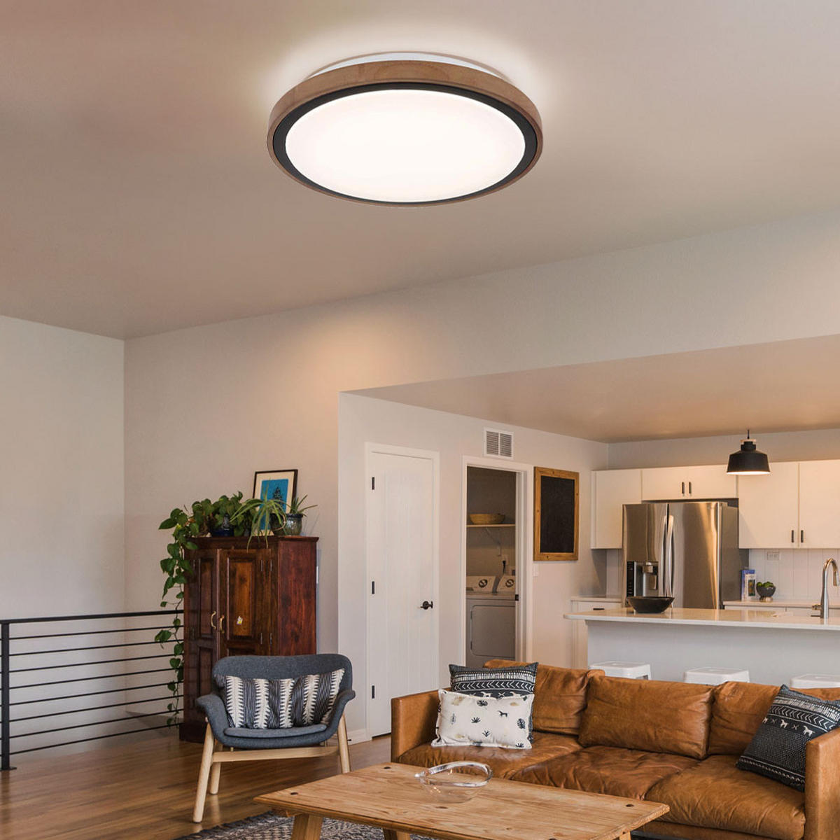 LED DECKENLEUCHTE BRUNO Aluminium Braun - Braun, Holz (38/38/9.5cm) - Globo Lighting