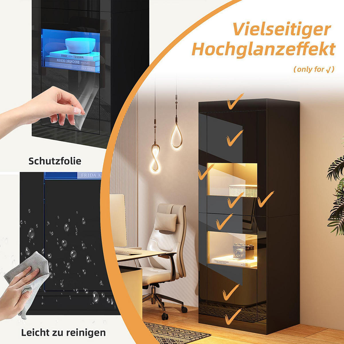 VITRINE 61 x 42 x 162 cm in Schwarz - Schwarz, Holzwerkstoff (42/162/61cm) - KOMHTOM