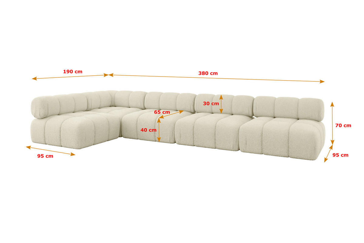 ECKSOFA modulares Sofa Samaro-L3 - 380x190x70 cm Beige Bouclé - Beige, Holzwerkstoff/Textil (380/190cm) - ALTDECOR