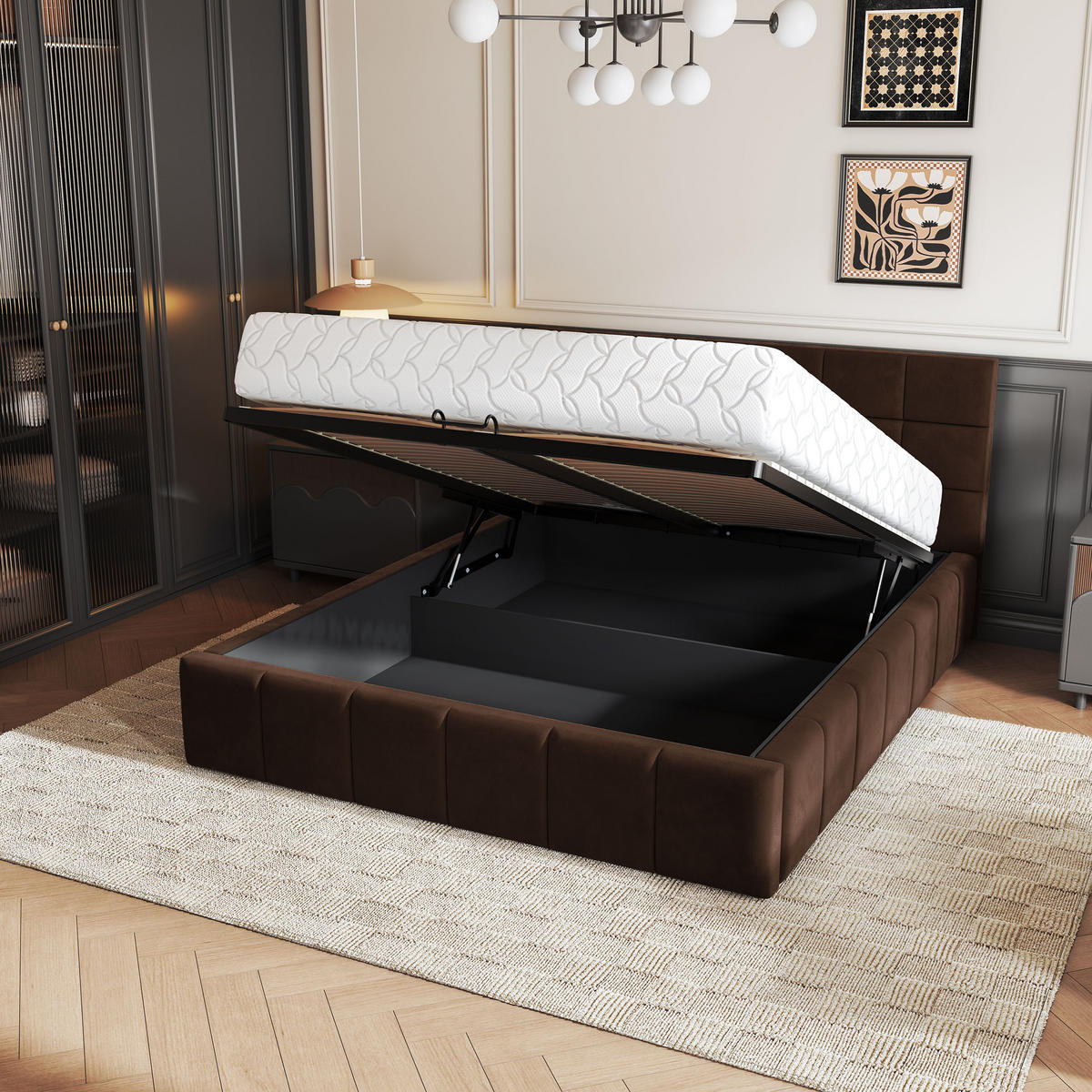 POLSTERBETT VERTO 180x200 cm mit Bettkästen - Braun - Braun, Holz (180/200cm) - MASSENO