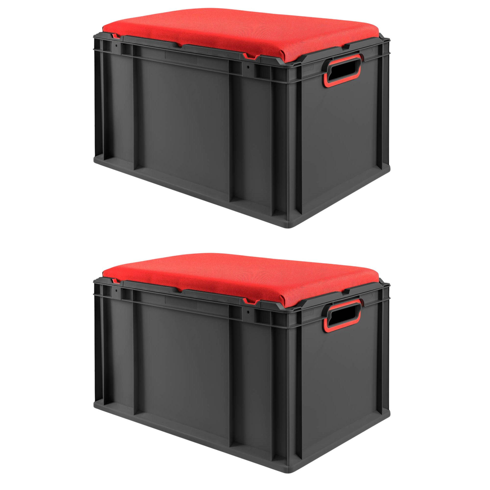 EUROBOX 2x NextGen Seat Rot, HxBxT 36,5x40x60cm, 65 Liter, Griffe offen, Schwarz - Schwarz, Kunststoff (40/36.5/60cm) - PROREGAL