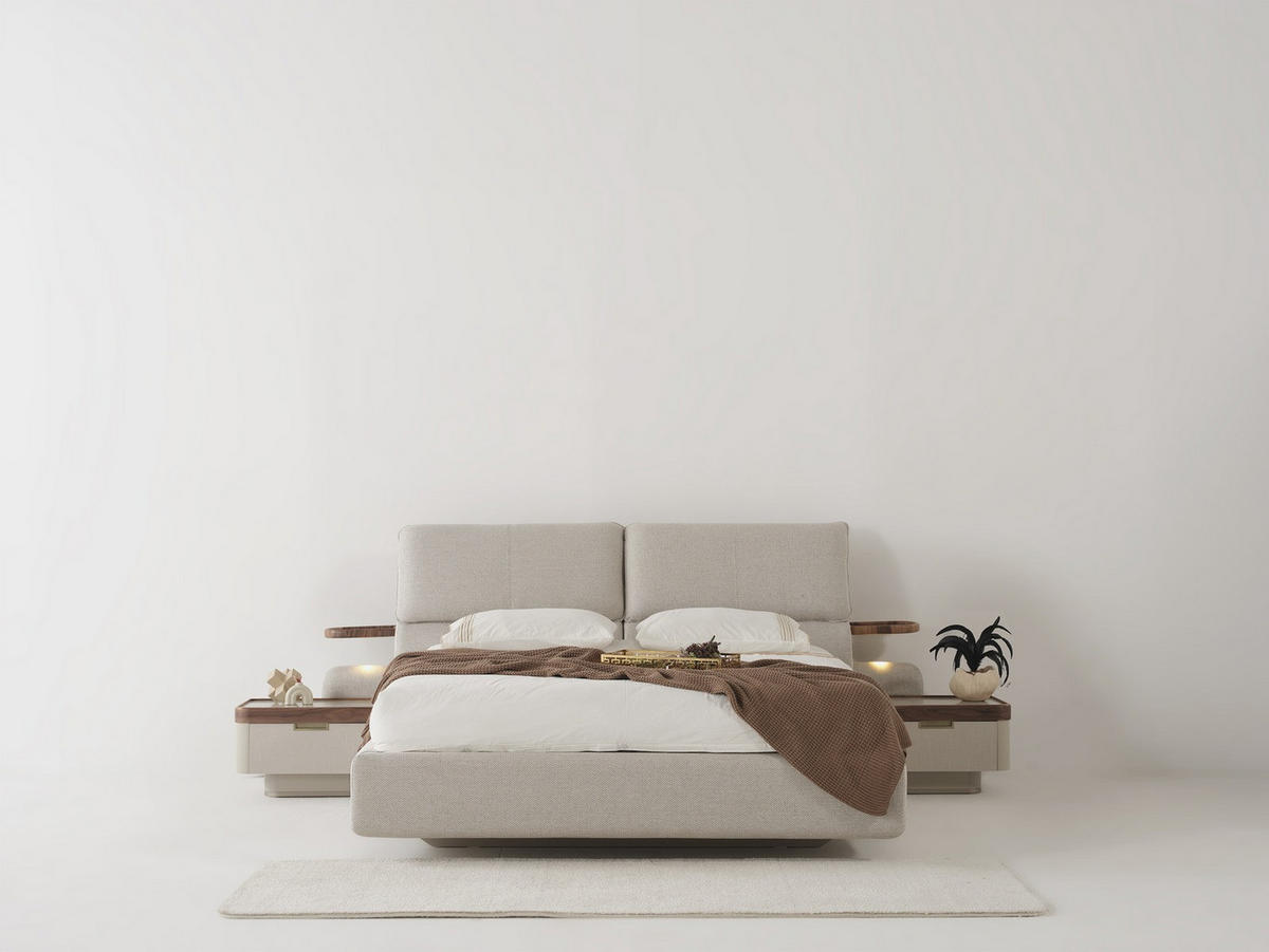 BETTANLAGE Estella Typ-3 Bett mit Kopfteil, 2 Nachttische und Kleiderschrank - Creme, Holzwerkstoff (160/200cm)