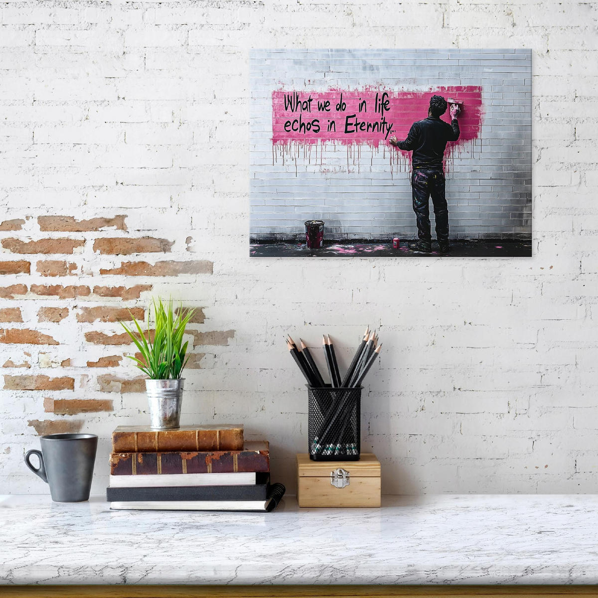 BILDER Abstrakt Grau Banksy Modern Wohnzimmer 60x40 - Grau, Holzwerkstoff (60/40cm) - Wallarena