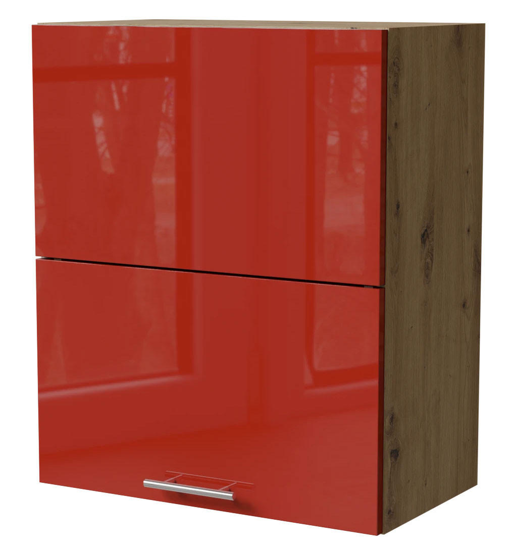 KLAPPHÄNGESCHRANK Brerra W8B/60-AV Eiche Artisan / RAL 3002 karminrot Hochglanz 60 / 32,5 / 72cm - Rot/Eiche Artisan, Holz/Holzwerkstoff (60/72/32.5cm) - Feldmann-Wohnen