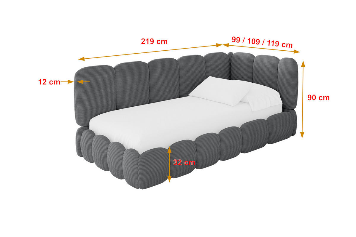 EINZELLBETT Jugendbett mit Bettkasten und Matratze H3/H4, Links - AVRY 80x200 Dunkelgrau - Graphitfarben, Holzwerkstoff/Textil (80/200cm) - ALTDECOR