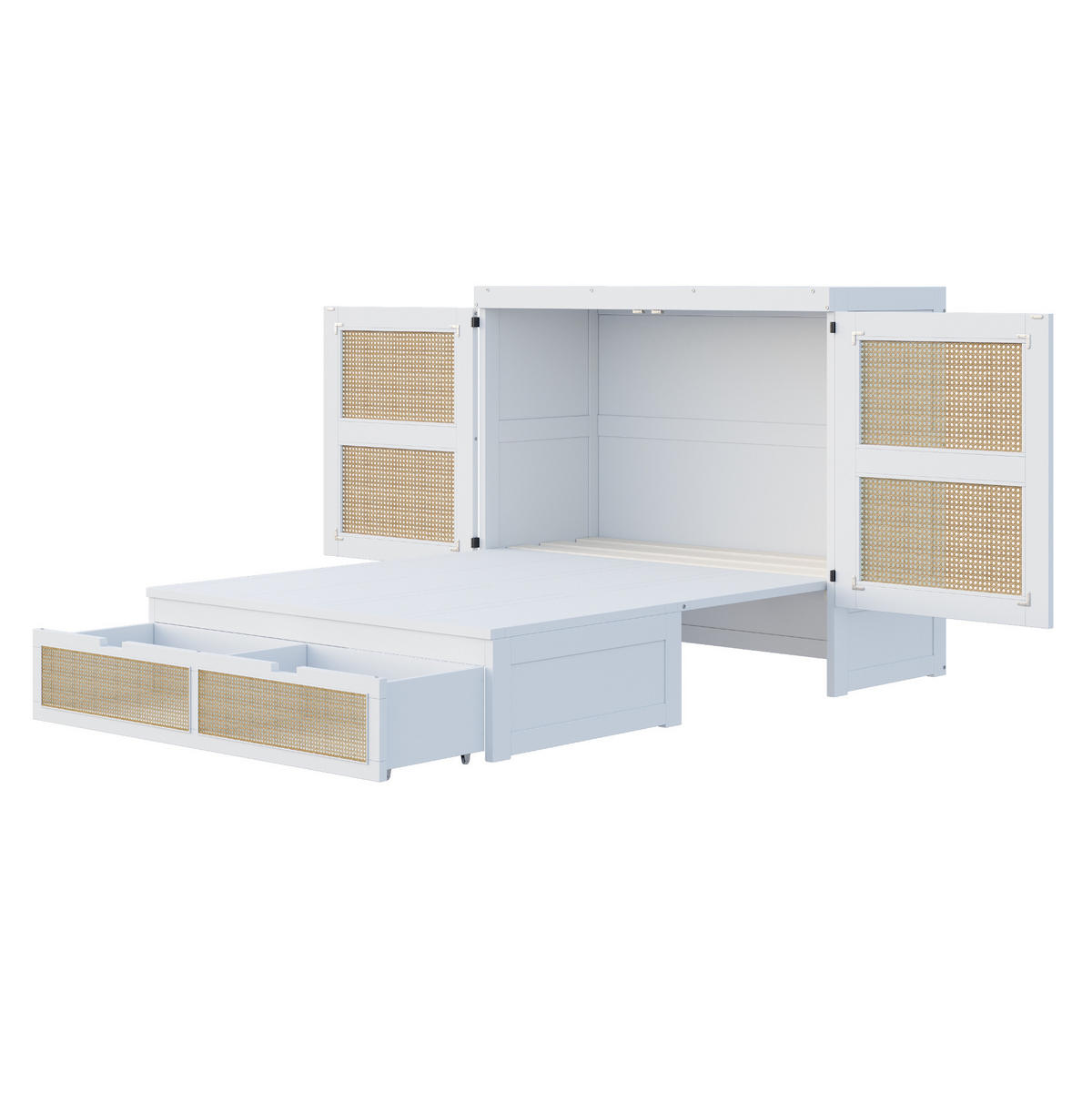 BETT 140/200 cm als Wandklappbett in Weiß – inkl. Lattenrost & Stauraum - Weiß, Holzwerkstoff (140/200cm) - BEAOK