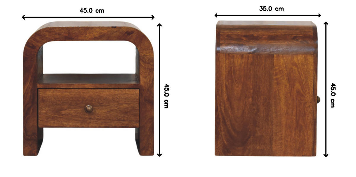 NACHTTISCH Massivholz Darcy Kastanienbraun, 1 Schublade und Offenes Regal - Dunkelbraun/Messingfarben, Mangoholz/Holz (45/45/35cm) - Artisan Furniture