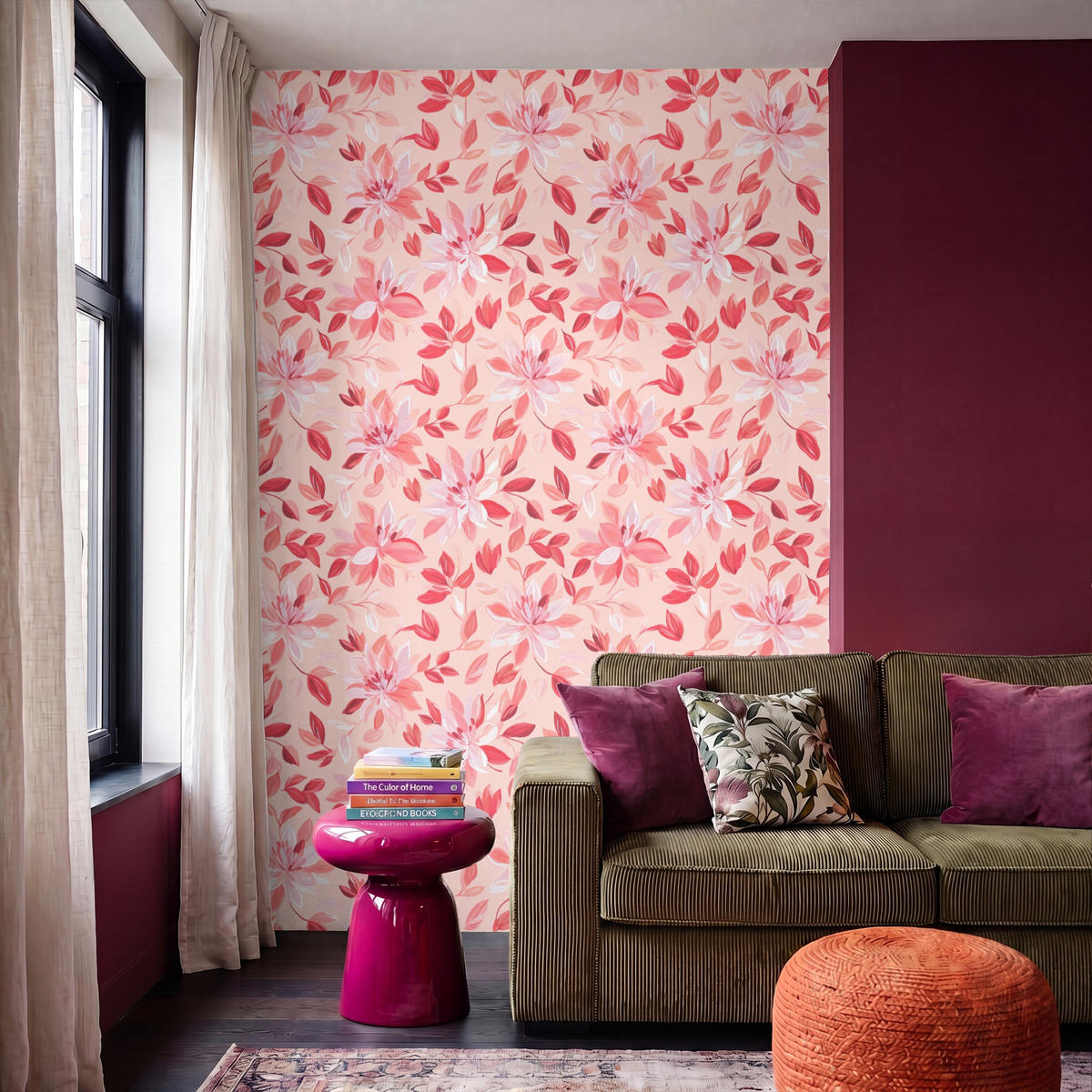 TAPETE - Botanisch - Blumen - Rot - 200x300 cm - Koralle, Papier (200/300cm) - OnlyWow