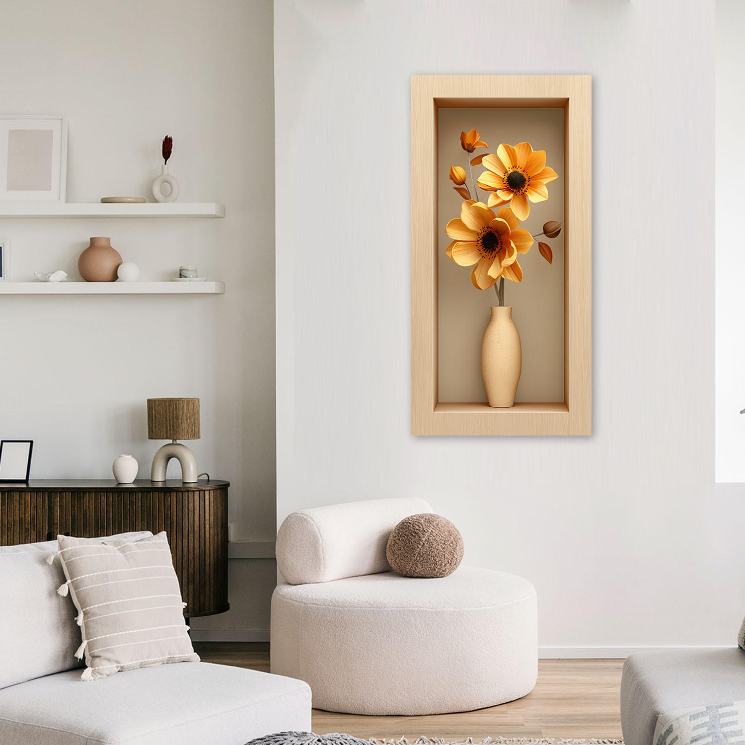 LEINWANDBILD Blumen in einer Vase in einer 3D-Vertiefung 60x120cm - Beige, Textil (60/120cm) - Feeby