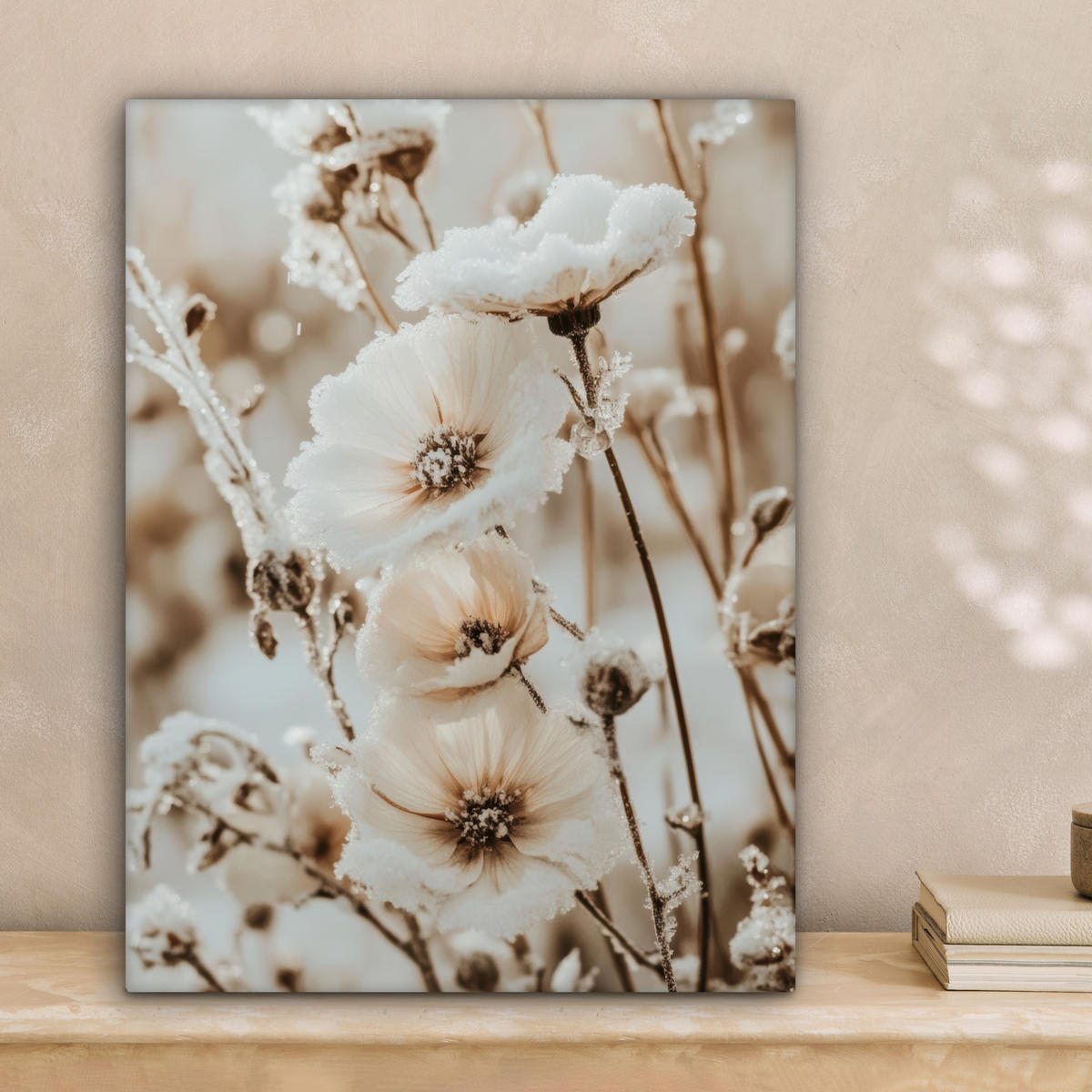 LEINWANDBILD Blumen - Winter - Weiß - Schnee - Beige 30x40 cm - Creme, Textil (30/40cm) - MuchoWow