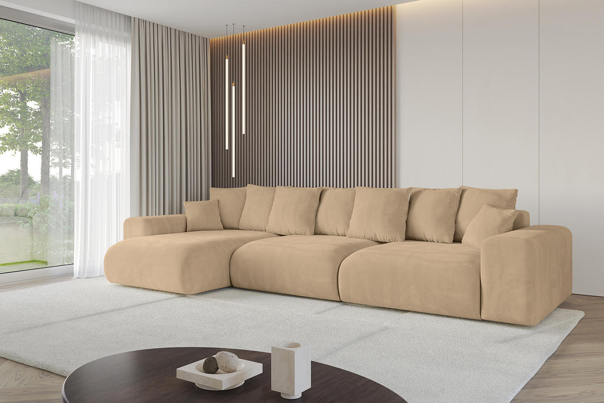 ECKSOFA Ottomane links ESKAR-L 364x176x84 Beige Velours - Beige/Schwarz, Holzwerkstoff/Kunststoff (364/176cm) - ALTDECOR