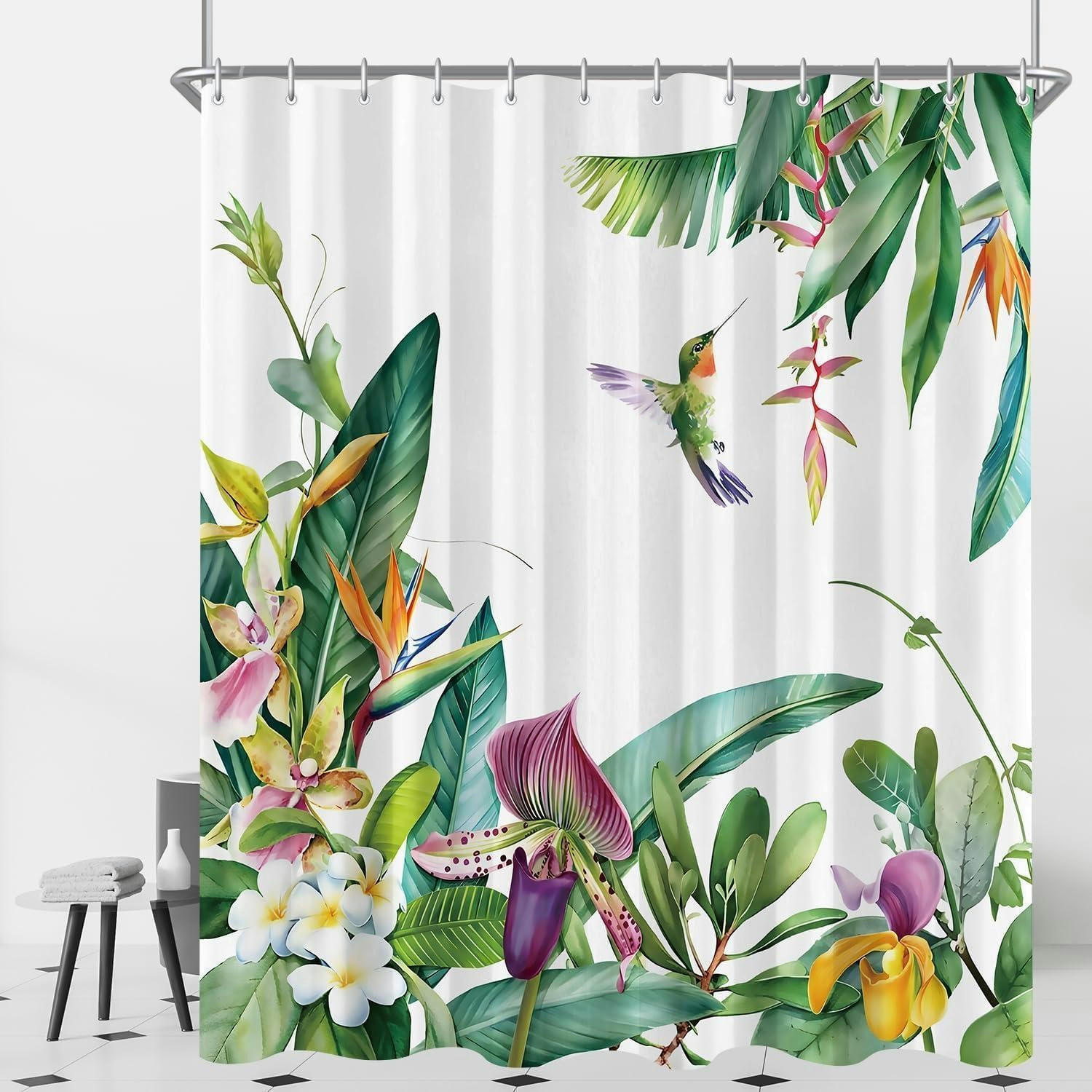 DUSCHVORHANG Grüne Blätter Vogel 180 x 200 cm - Multicolor, Textil (180/200cm)