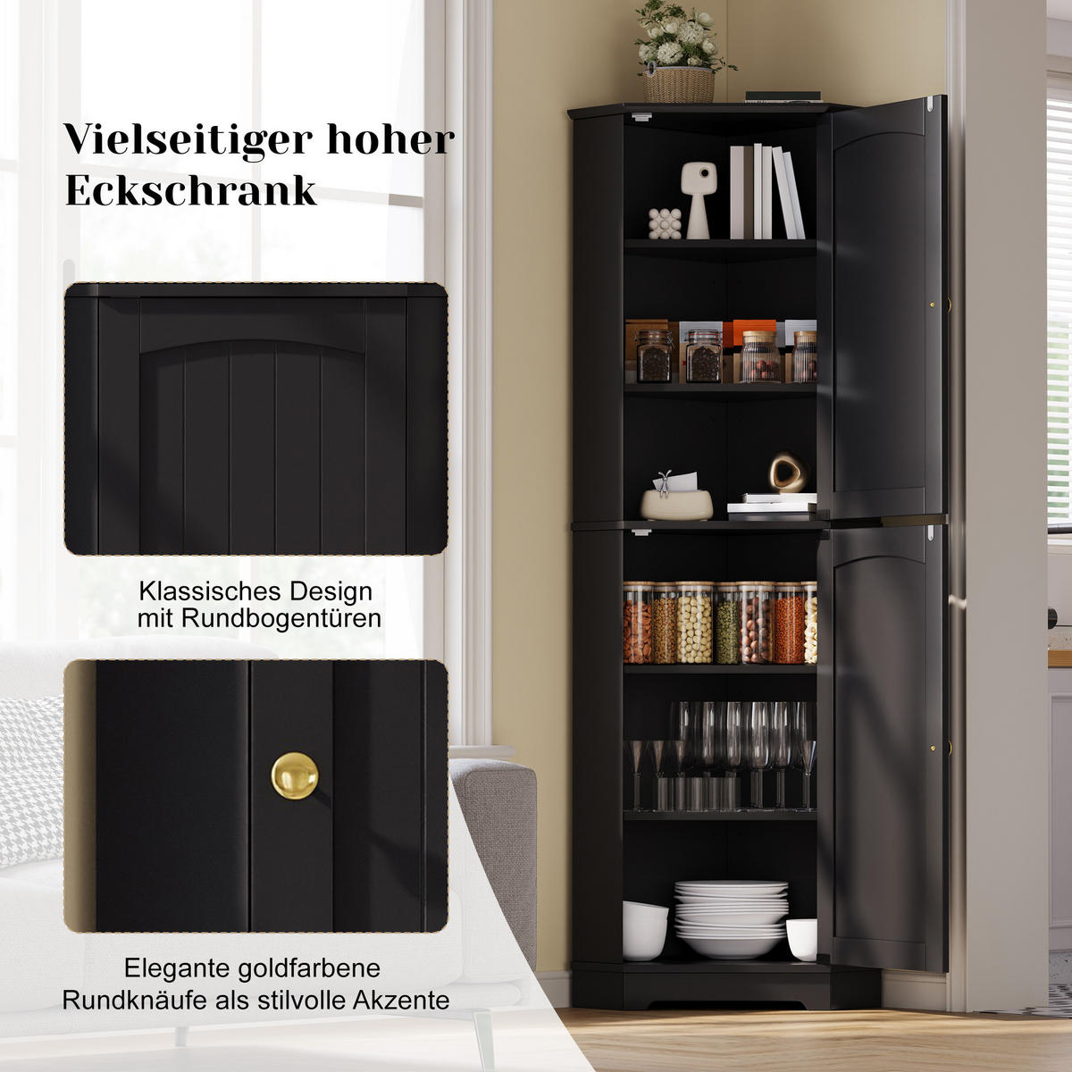 MEHRZWECKSCHRANK DE-38717 42/42/166 cm 2 Türen und verstellbare Böden Schwarz - Schwarz, Holzwerkstoff (42/166/42cm) - ComfortXL
