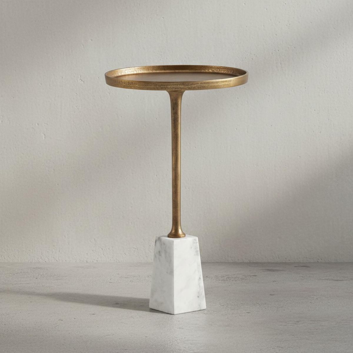 BEISTELLTISCH – Rund Marmor Weiß Gold Metall 34x34x58 cm - Goldfarben/Weiß, Metall (34/34/58cm) - KADIMA DESIGN
