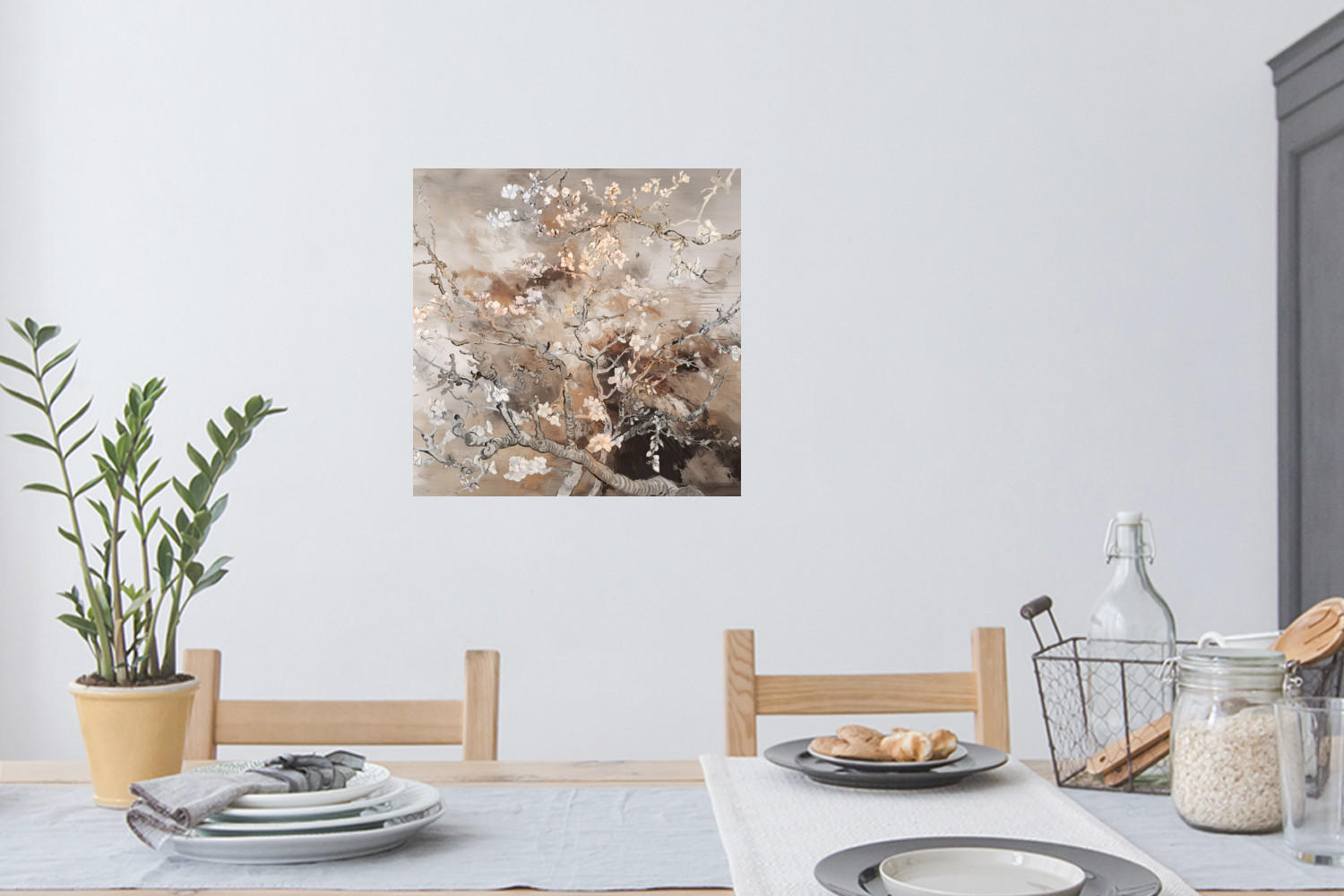 WANDTATTOO Mandelblüte - Kunst - Van Gogh - Beige - Abstrakt 50x50 cm - Braun, Kunststoff (50/50cm) - MuchoWow