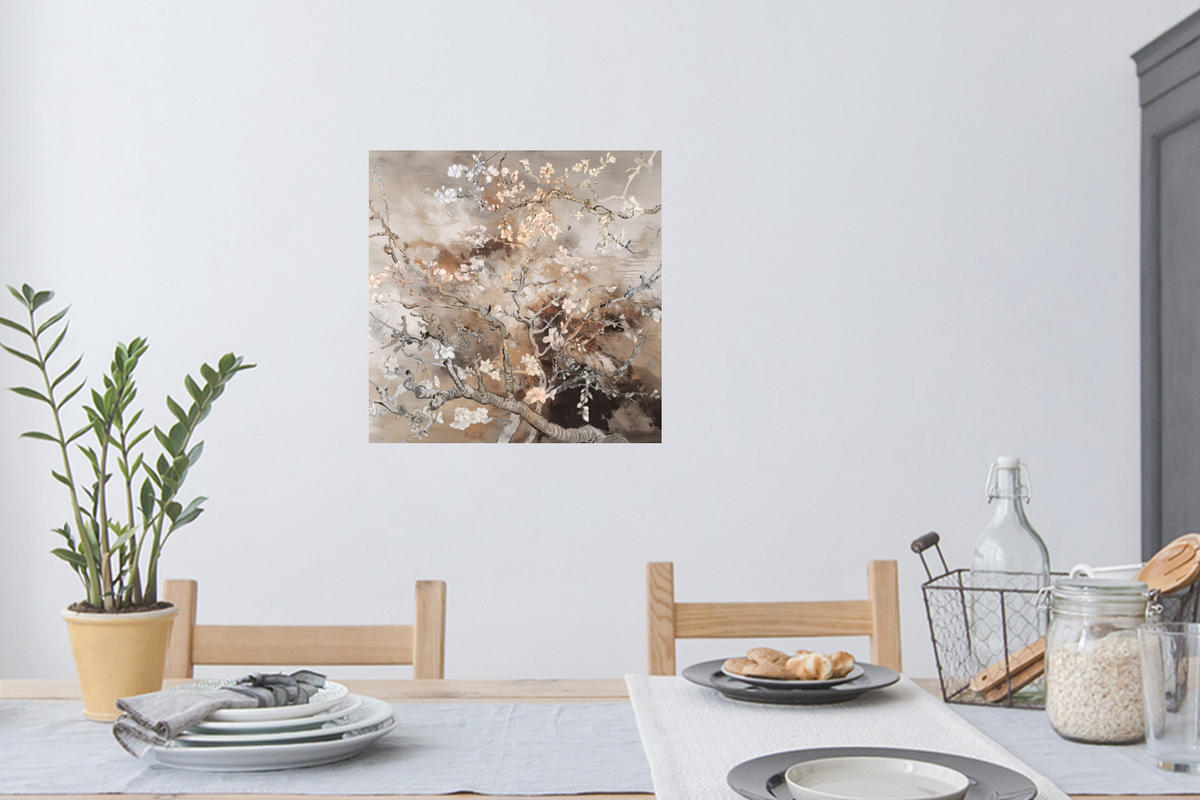 WANDTATTOOS Mandelblüte - Kunst - Van Gogh - Beige - Abstrakt 50x50 cm - Braun, Kunststoff (50/50cm) - MuchoWow