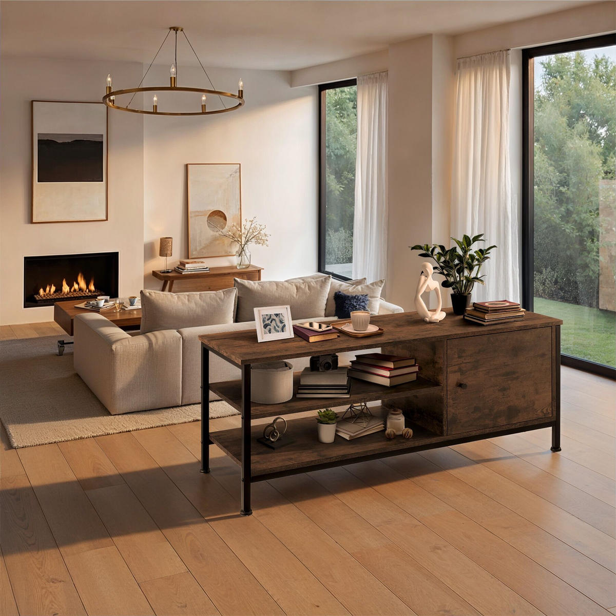 TV-REGAL Durban,110 x 40 x 45,5 cm,Industrial Holz dunkel, rustikal - Rostfarben, Holzwerkstoff (40/45.5/110cm) - tectake