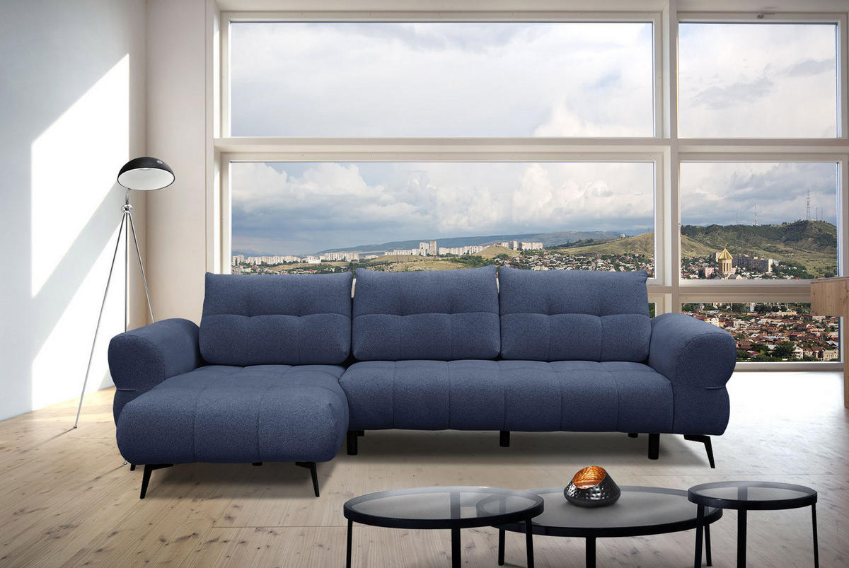 ECKSOFA SALVINI 4-Sitzer, dunkelblau - Schwarz/Dunkelblau, Holzwerkstoff/Textil (158/292cm) - Courtois Laville