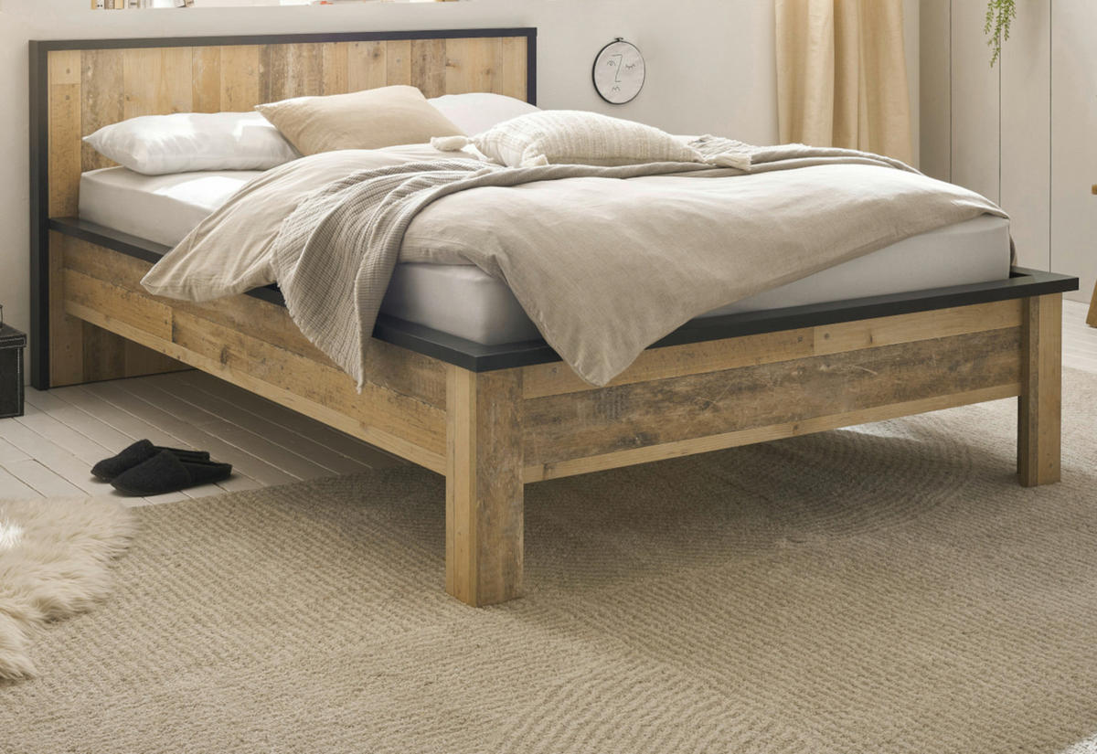 BETT Used Wood hell, Anthrazit, Einzelbett Liegefläche 140 x 200 cm - Eichefarben/Anthrazit, Holzwerkstoff/Metall (140/200cm) - Furn.Design