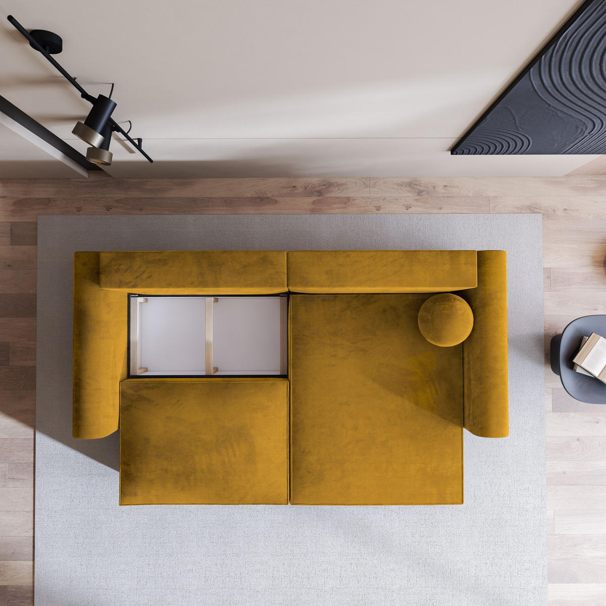 ECKSOFA FIANO M Gelb Velours-Stoff mit Schlaffunktion - Gelb, Holz (245/148cm) - MASSENO