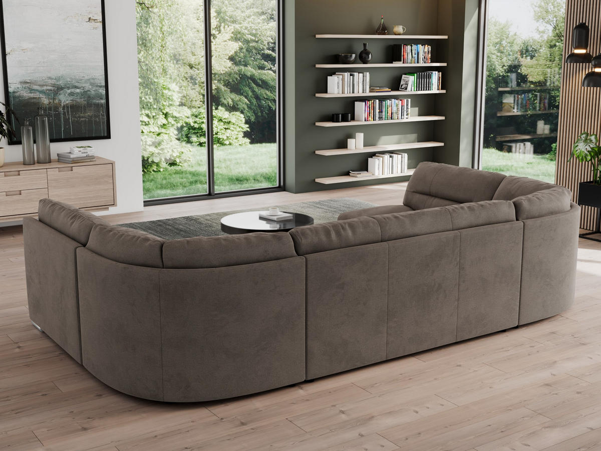 WOHNLANDSCHAFT MORBIDO U Braun Velvet - Silberfarben/Braun, Textil/Metall (340/93/206cm) - MKS