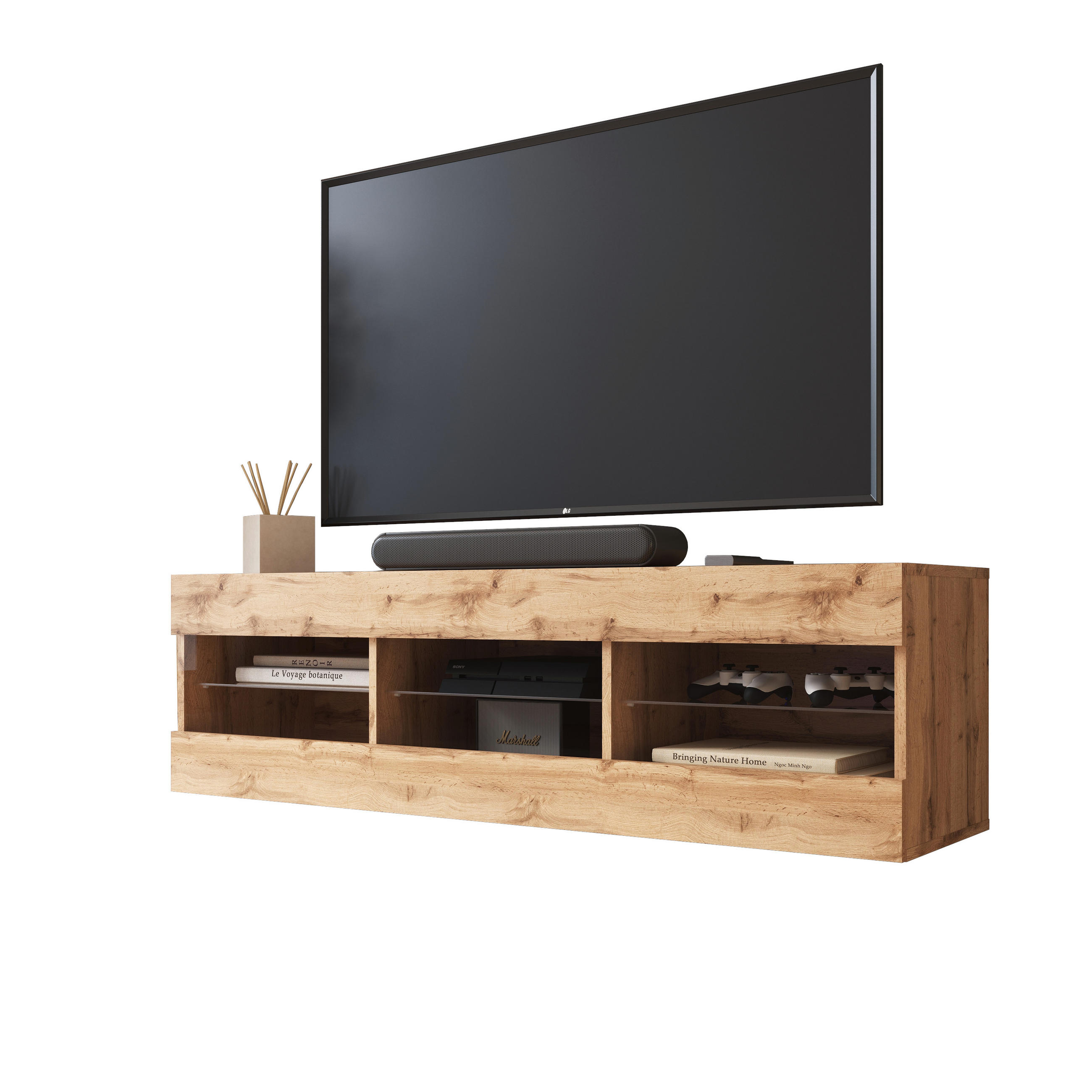 LOWBOARD TIVOLI RTV 140, Wotan - Eiche Wotan, Glas/Holzwerkstoff (140/40.5/35.5cm) - Komodee