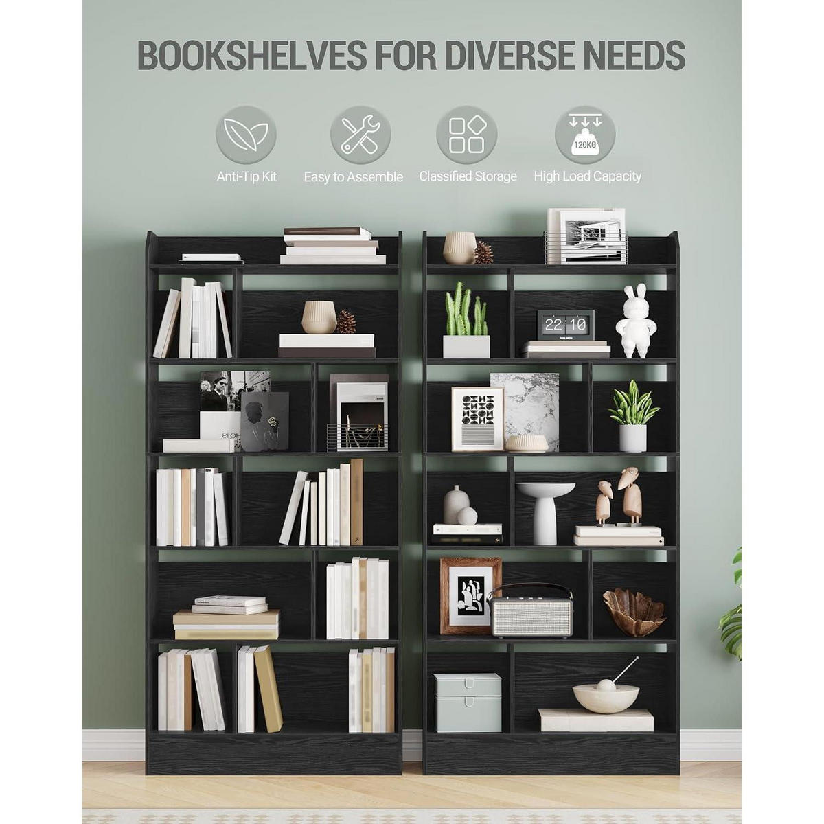 BÜCHERREGAL Standregal 6 Fach Schwarz 80 x 170 cm - Schwarz, Holzwerkstoff (80/170/24cm)