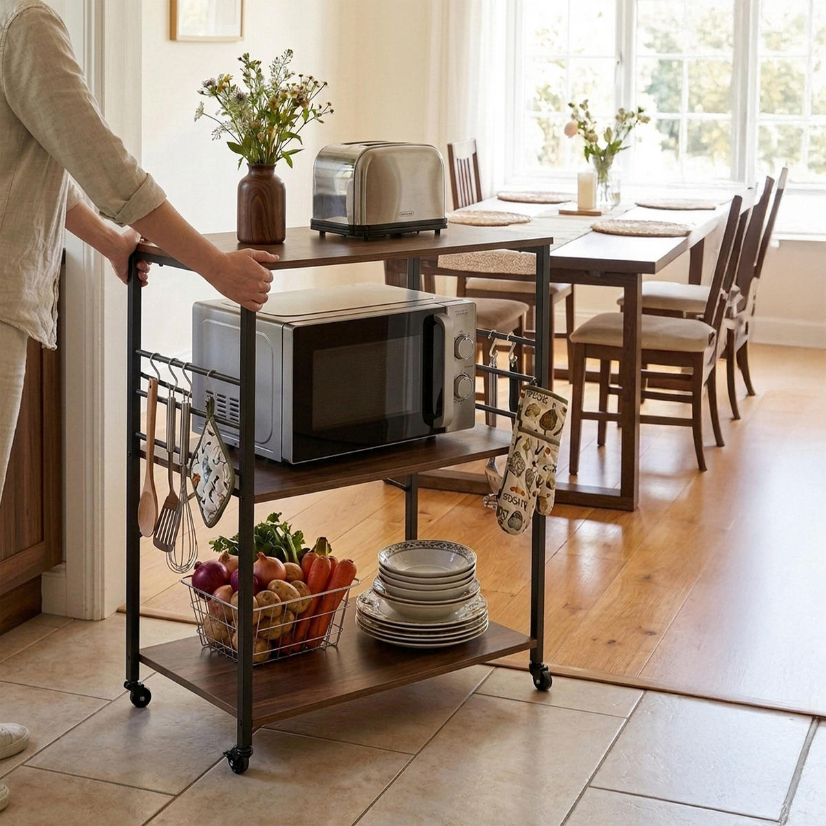 VOZIČEK za postrežbo - večbarvno, kovina/leseni material (80/89/40cm) - Relaxdays