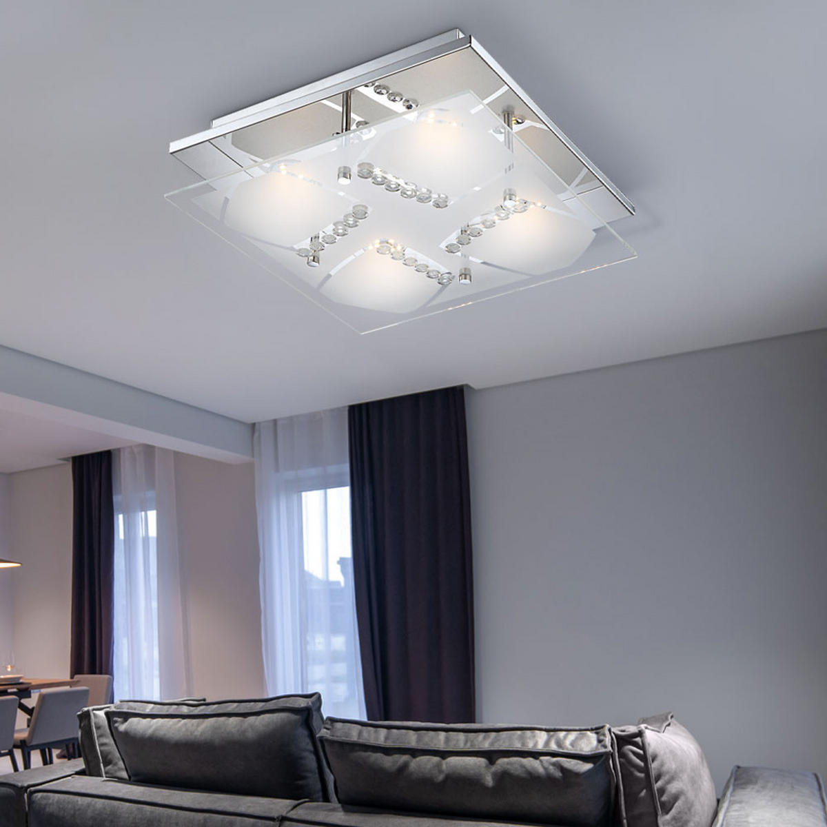 LED DECKENLEUCHTE Kristalloptik Silber Chrom - Silberfarben, Glas (30/30/8.4cm) - Globo Lighting